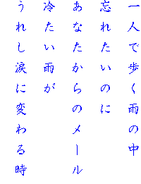 ��l�ŕ����J�̒�
�Y�ꂽ���̂�
���Ȃ�����̃��[��
�₽���J��
���ꂵ�܂ɕς�鎞